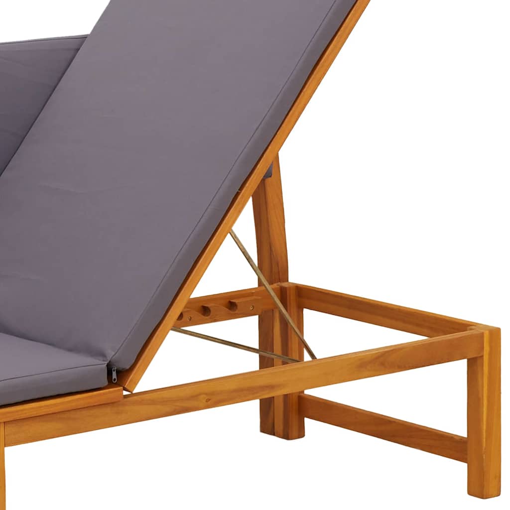 Sun Lounger Reclining Brown 200 x 57 x 75cm Solid Acacia wood